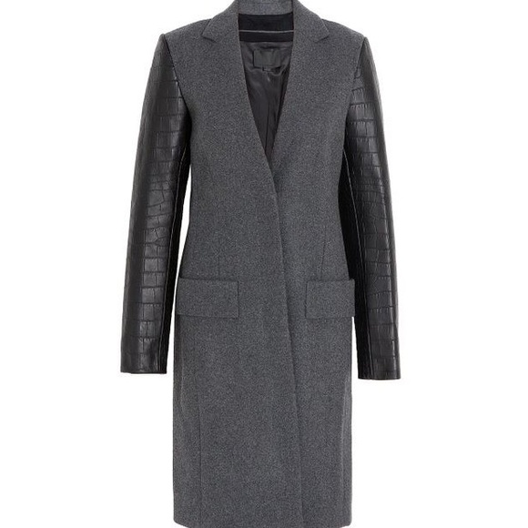 Alexander Wang Jackets & Blazers - Alexander Wang 'Anthracite' Wool Blend with Croc Sleeves Grey Coat